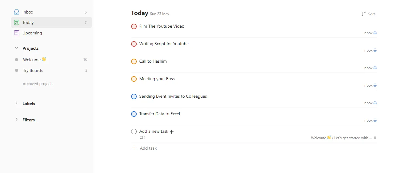 Cài đặt ưu tiên công việc trong ứng dụng Todoist, minh họa ma trận Eisenhower.
