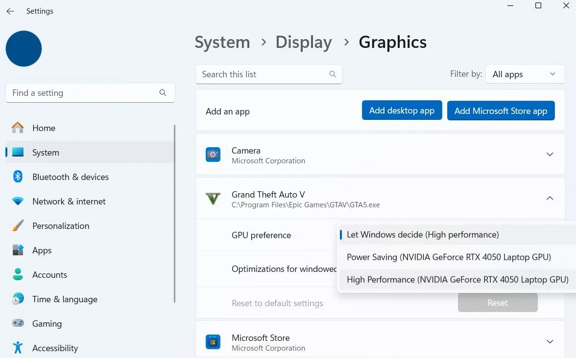 Cài đặt ưu tiên đồ họa cho ứng dụng và trò chơi trên Windows