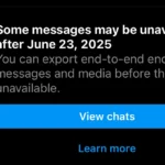 Cảnh báo "Một số tin nhắn có thể không khả dụng" trên Instagram DM, hiển thị thời hạn 23 tháng 6 năm 2025