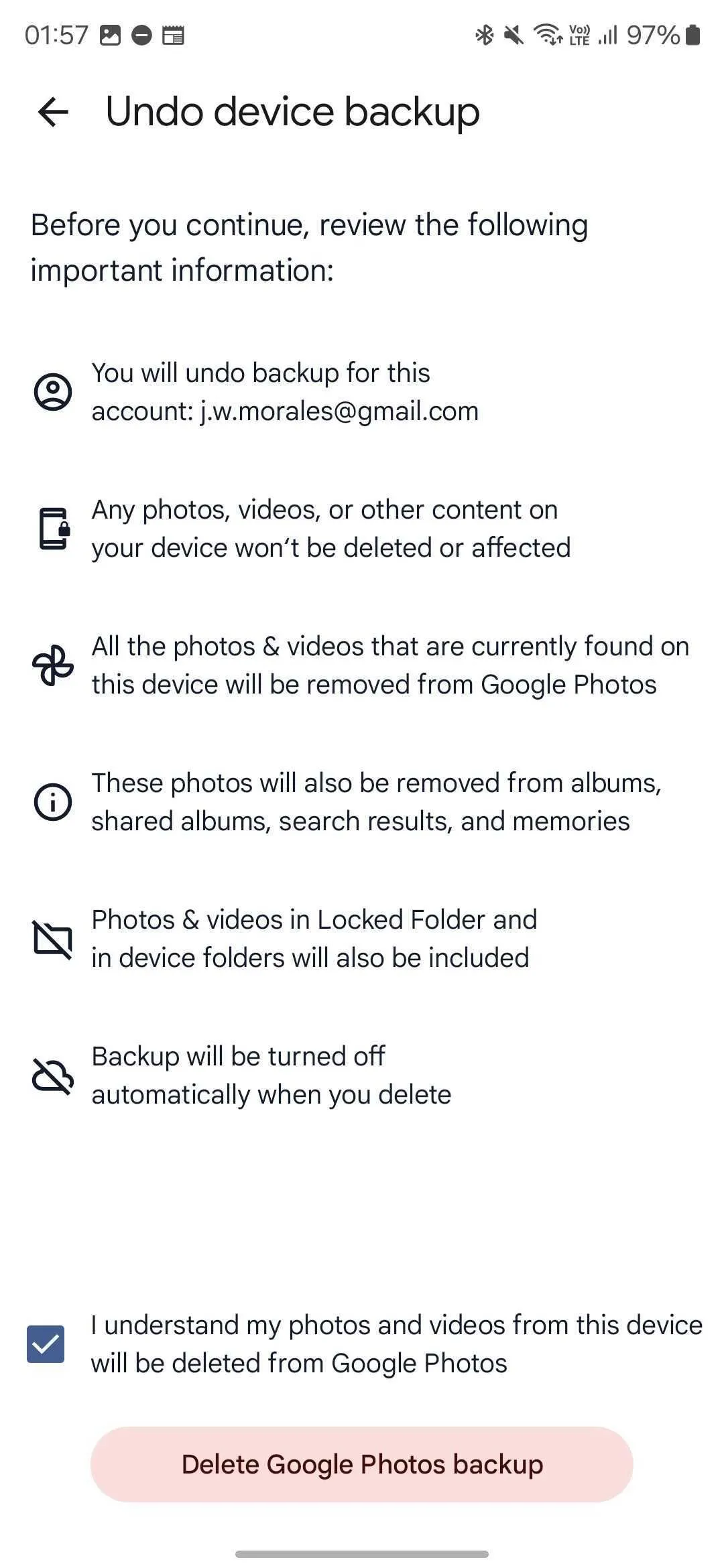 Cảnh báo xóa bản sao lưu Google Photos và xác nhận giữ ảnh trên thiết bị