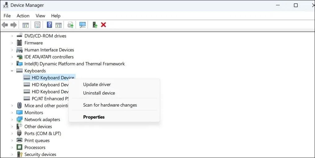 Cập nhật driver bàn phím trong Windows Device Manager