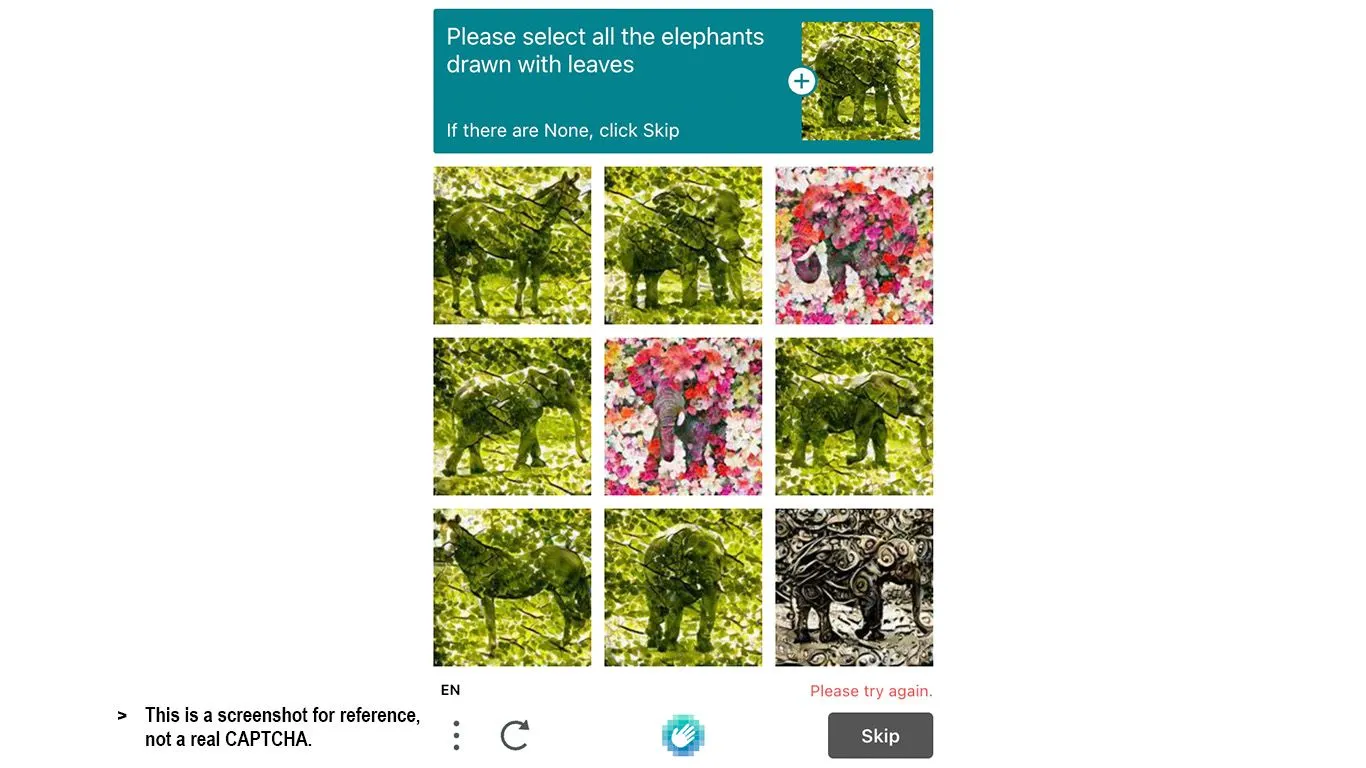 CAPTCHA với hình ảnh voi được vẽ bằng lá