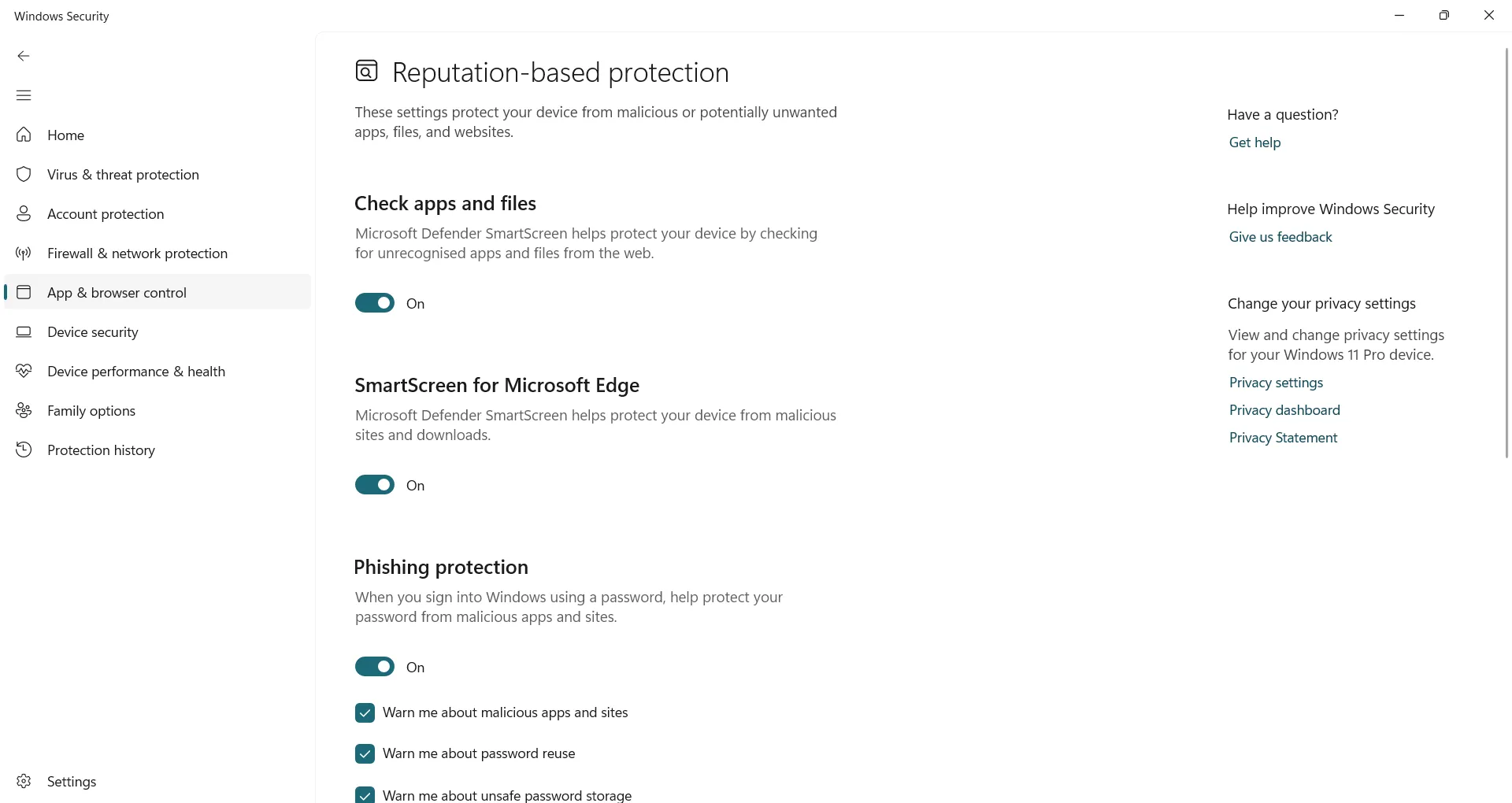 Cấu hình cài đặt Bảo vệ dựa trên danh tiếng trong Windows Security để chặn ứng dụng độc hại