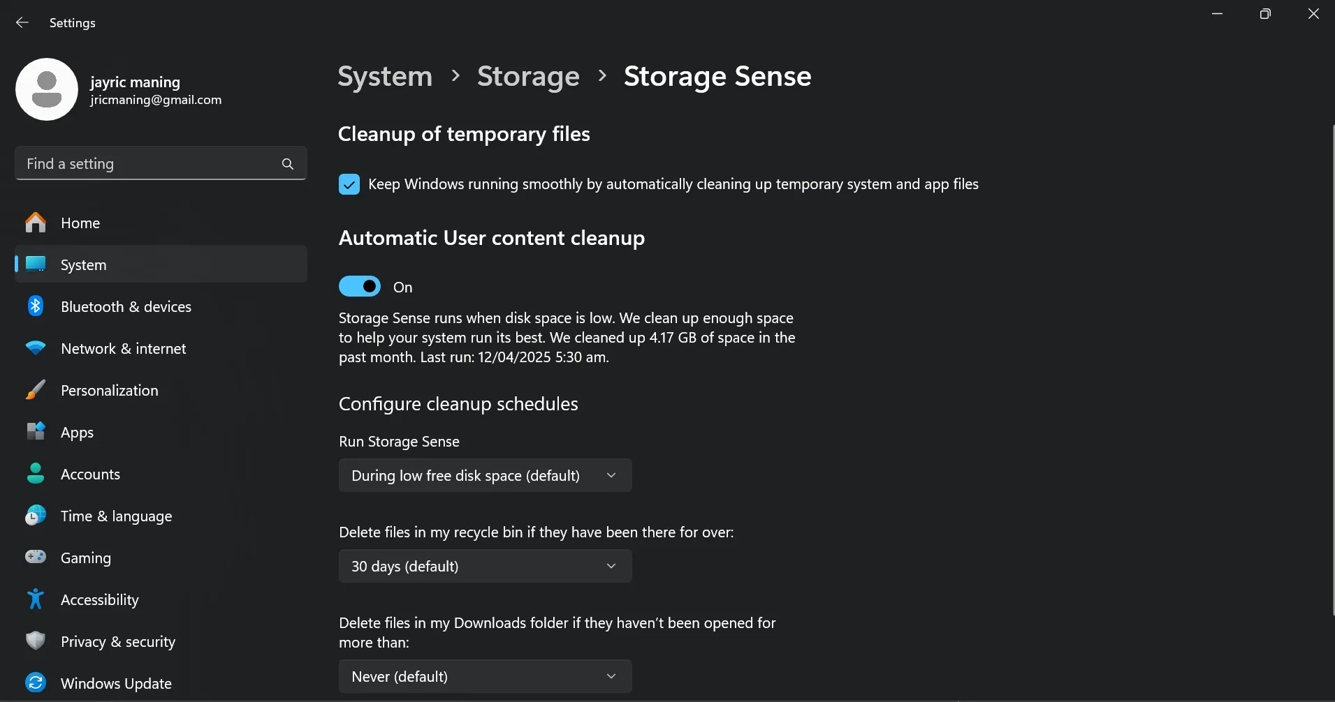 Cấu hình Storage Sense trong Windows để tự động dọn dẹp dung lượng