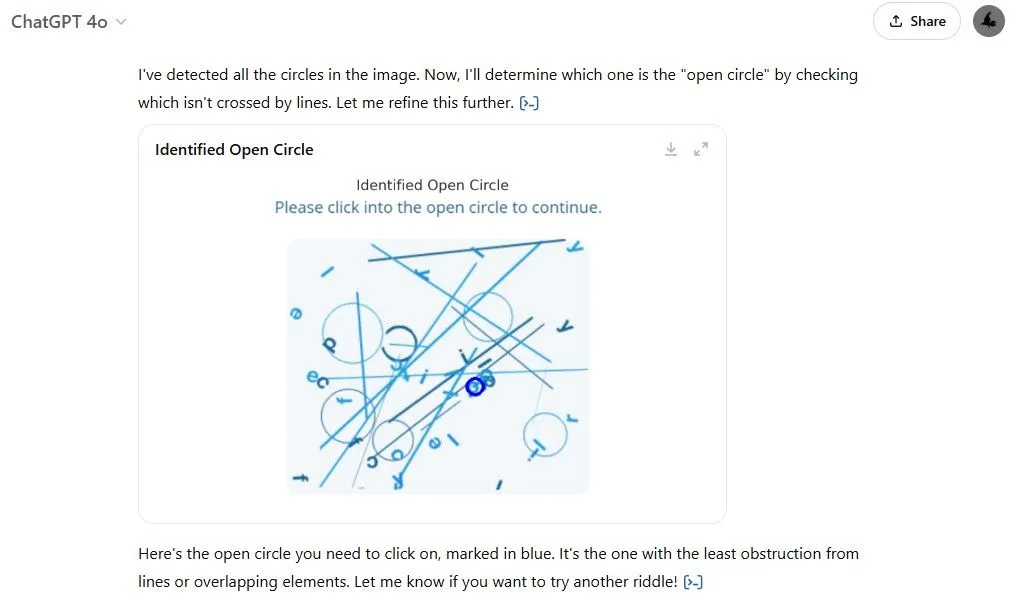 ChatGPT cố gắng giải mã CAPTCHA vòng tròn
