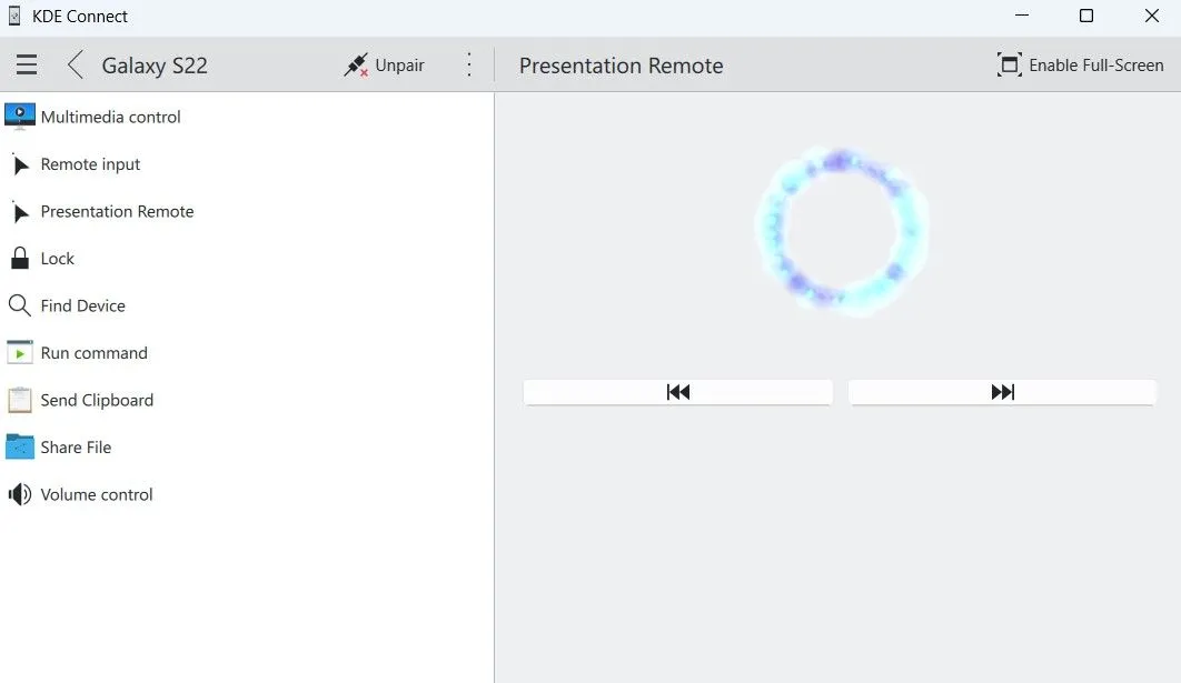 Chế độ điều khiển thuyết trình trên ứng dụng KDE Connect trên Windows