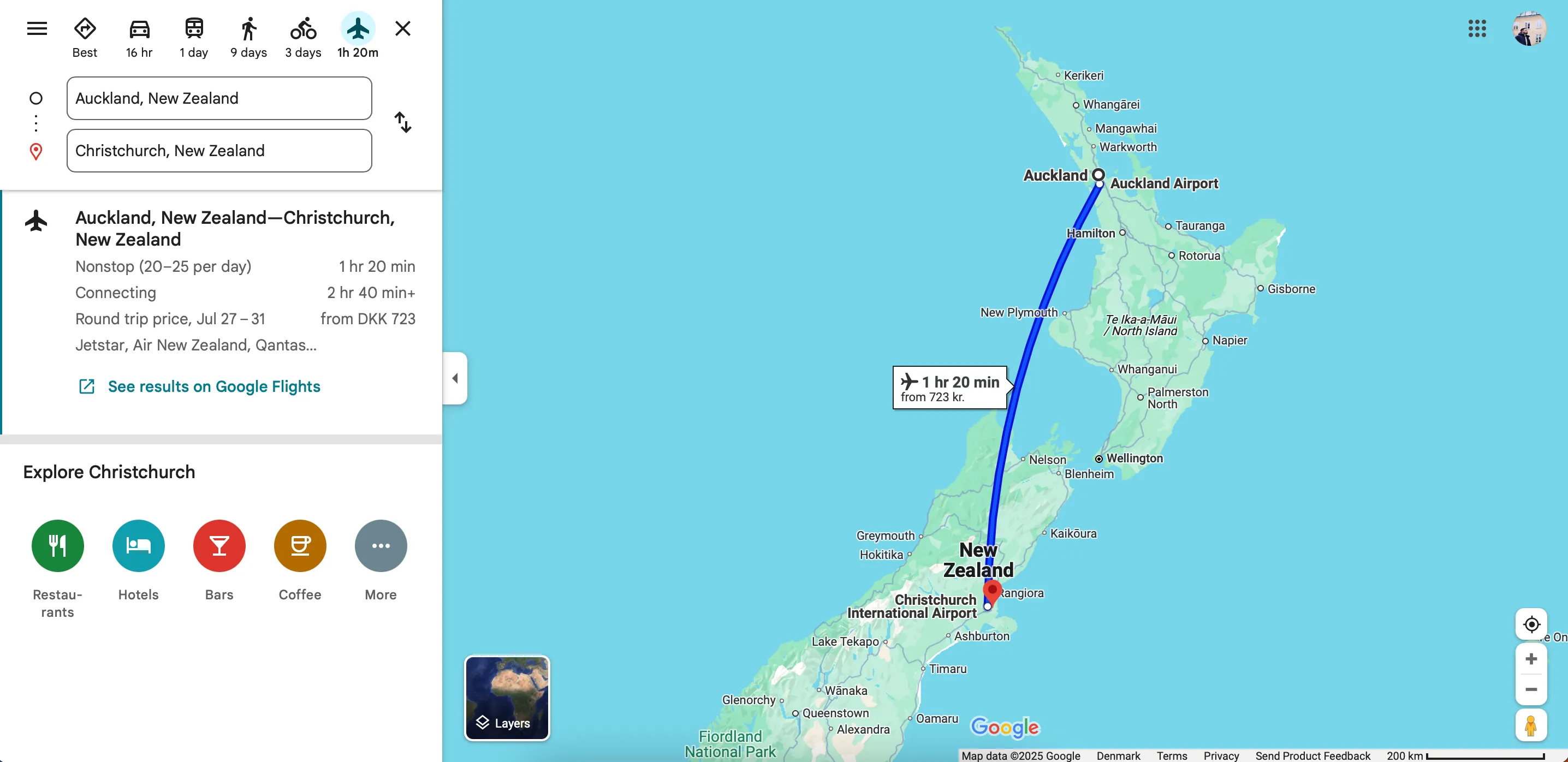 Chỉ dẫn chuyến bay hiển thị trong ứng dụng Google Maps