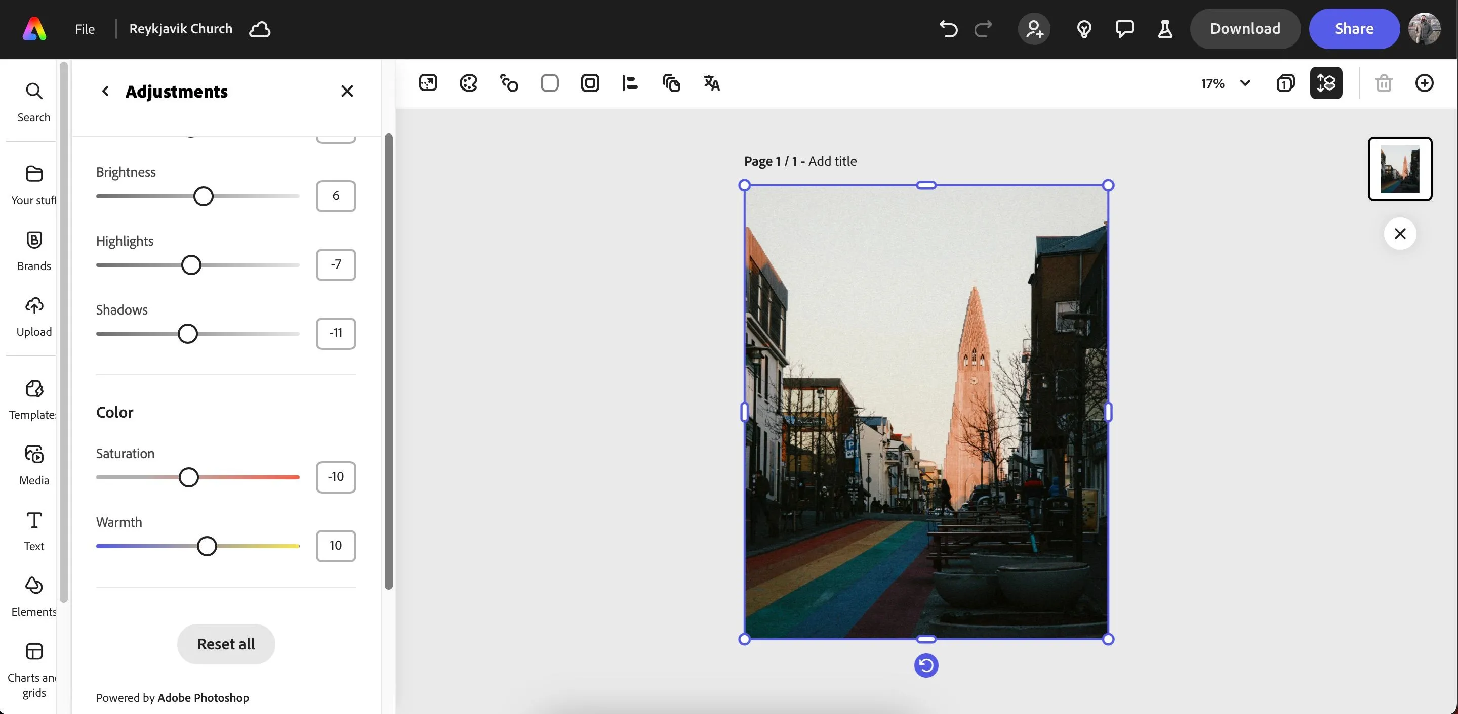 Chỉnh sửa ảnh cơ bản trên Adobe Express, ứng dụng thiết kế đồ họa tiện lợi.