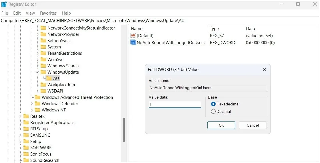 Chỉnh Sửa Giá Trị DWORD Trong Cửa Sổ Registry Editor