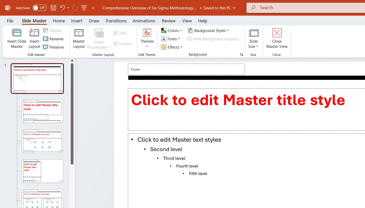 Chỉnh sửa mẫu slide (Master Slide) trong PowerPoint để thay đổi đồng bộ các slide.