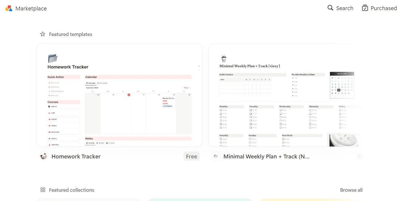 Chợ template Notion với hàng trăm mẫu miễn phí đa dạng, từ quản lý dự án đến ghi chú cá nhân, hỗ trợ tối ưu công việc.