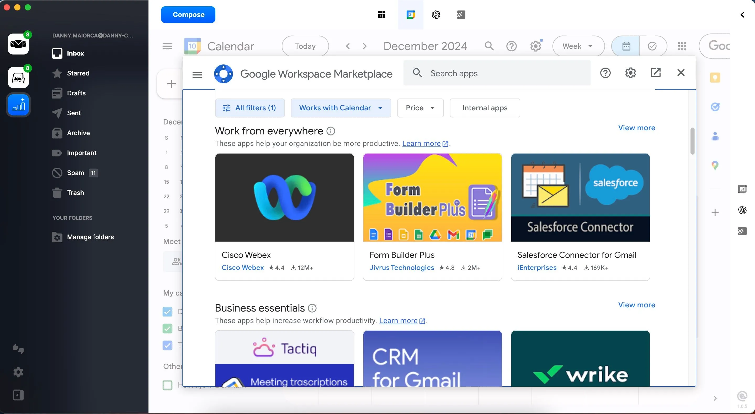 Chọn các tiện ích bổ sung mới cho Google Calendar trong ứng dụng Mailbird