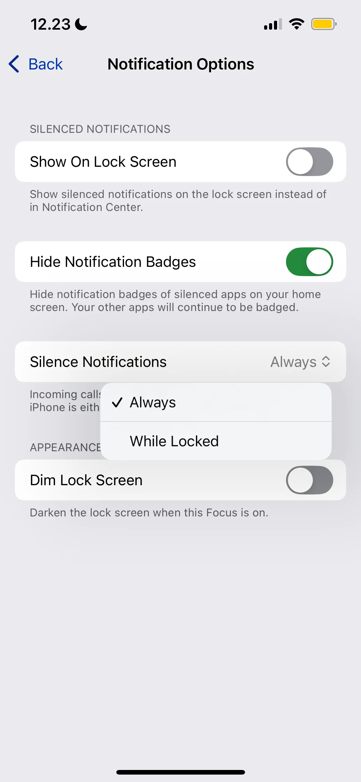 Chọn cách tắt thông báo ứng dụng trong cài đặt Chế độ Tập trung trên iPhone