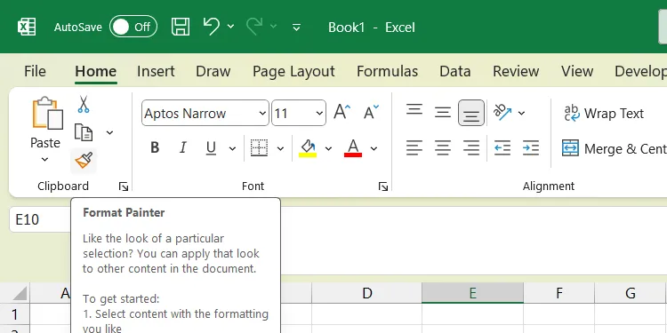 Chọn công cụ Format Painter trong Excel để sao chép định dạng.