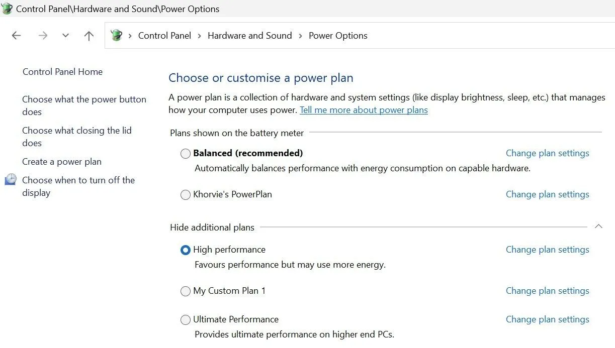 Chọn gói nguồn hiệu suất cao trong Control Panel của Windows