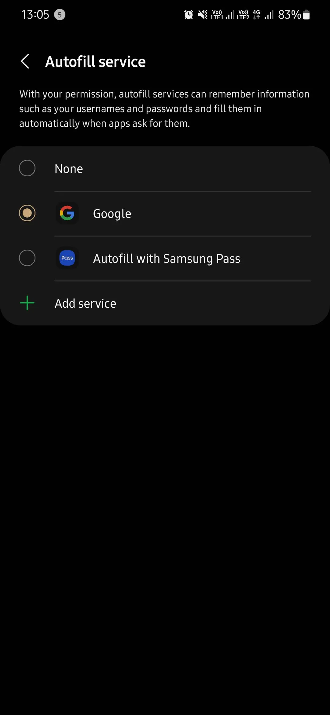 Chọn Google làm tùy chọn dịch vụ tự động điền mật khẩu trên Samsung
