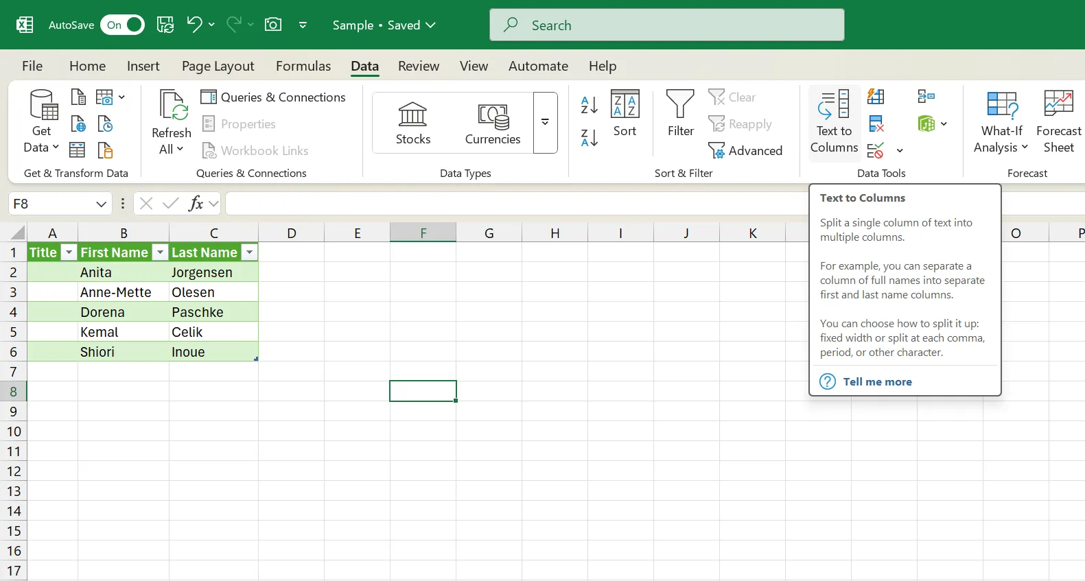 Chức năng Text to Columns trong Microsoft Excel giúp tách dữ liệu từ một cột thành nhiều cột riêng biệt.