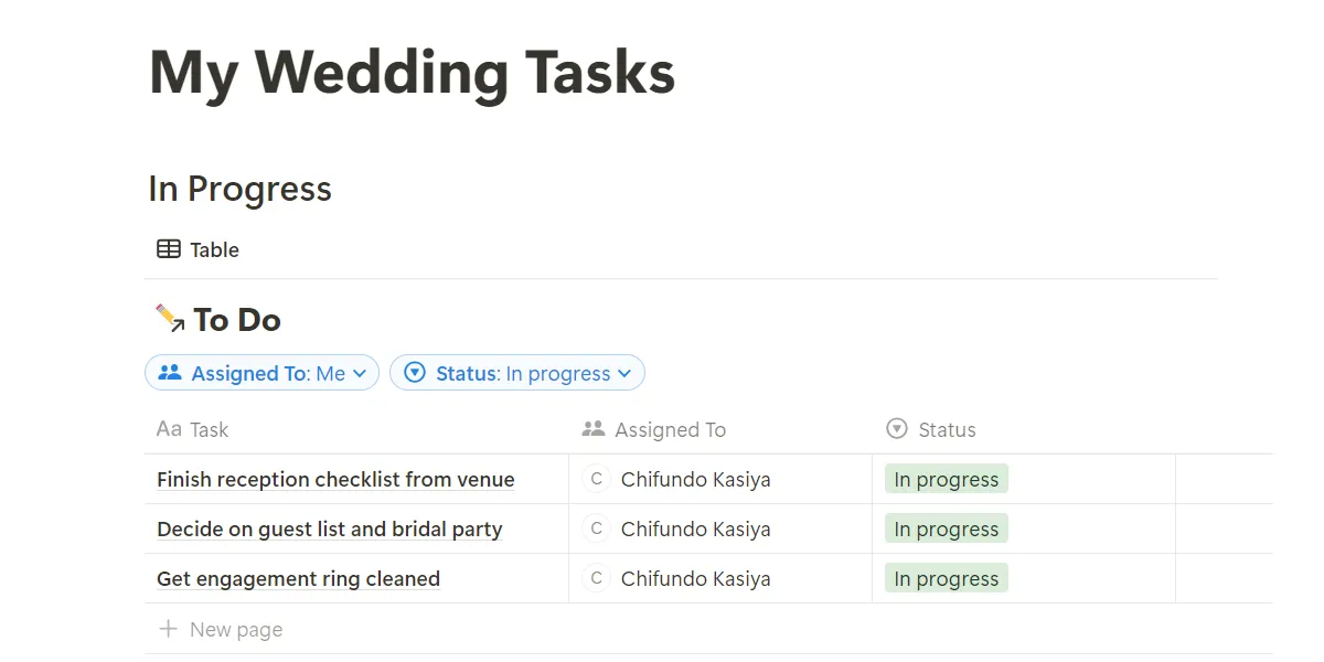 Cơ sở dữ liệu liên kết (Linked Database) đã được lọc hiển thị các tác vụ cụ thể trong Notion.