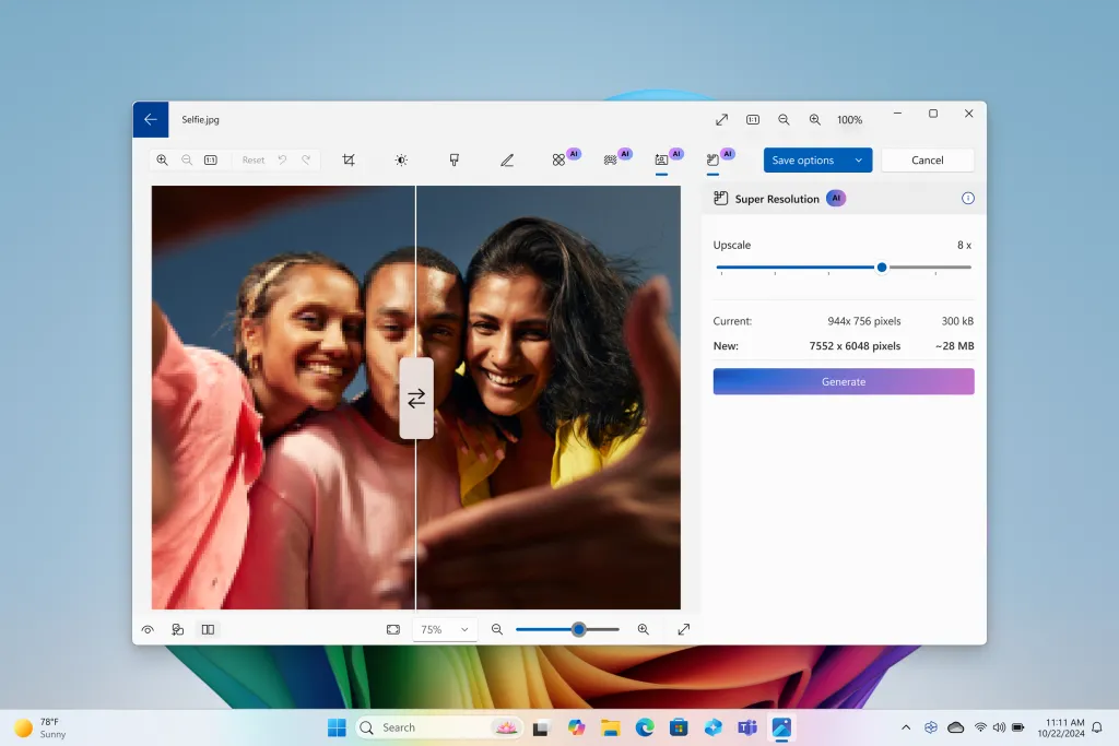 Công cụ Super Resolution trong Microsoft Photos cải thiện chất lượng ảnh selfie