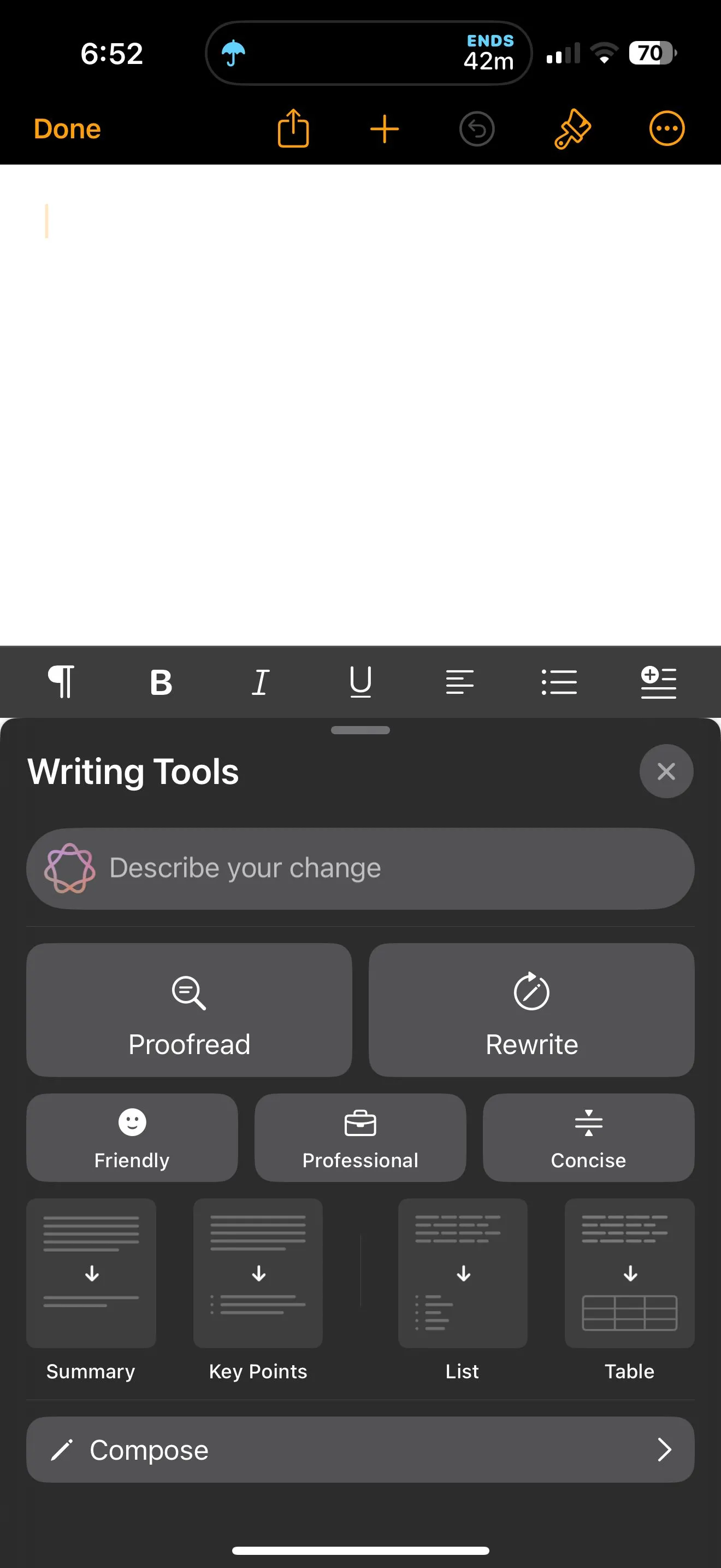 Công cụ viết cải tiến trên iOS 18.2.