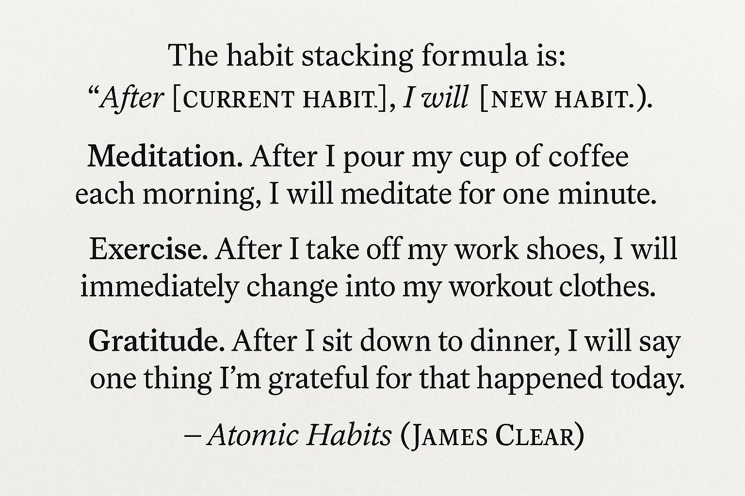 Công thức Habit Stacking từ sách Atomic Habits của James Clear