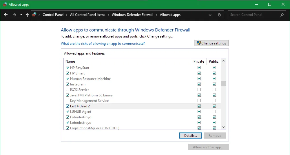 Cửa sổ cài đặt tường lửa Windows để thêm ứng dụng VPN vào danh sách cho phép