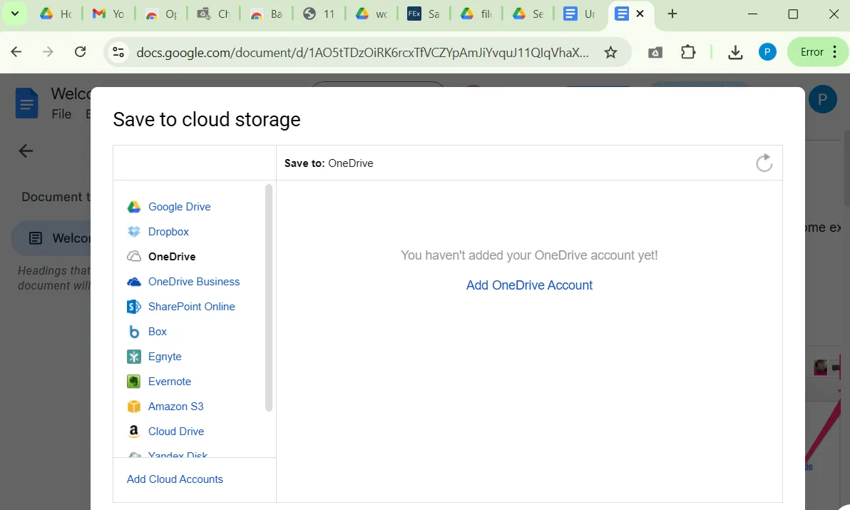 Cửa sổ &quot;Save to&quot; cho phép đồng bộ file Google Drive sang các dịch vụ lưu trữ đám mây khác.