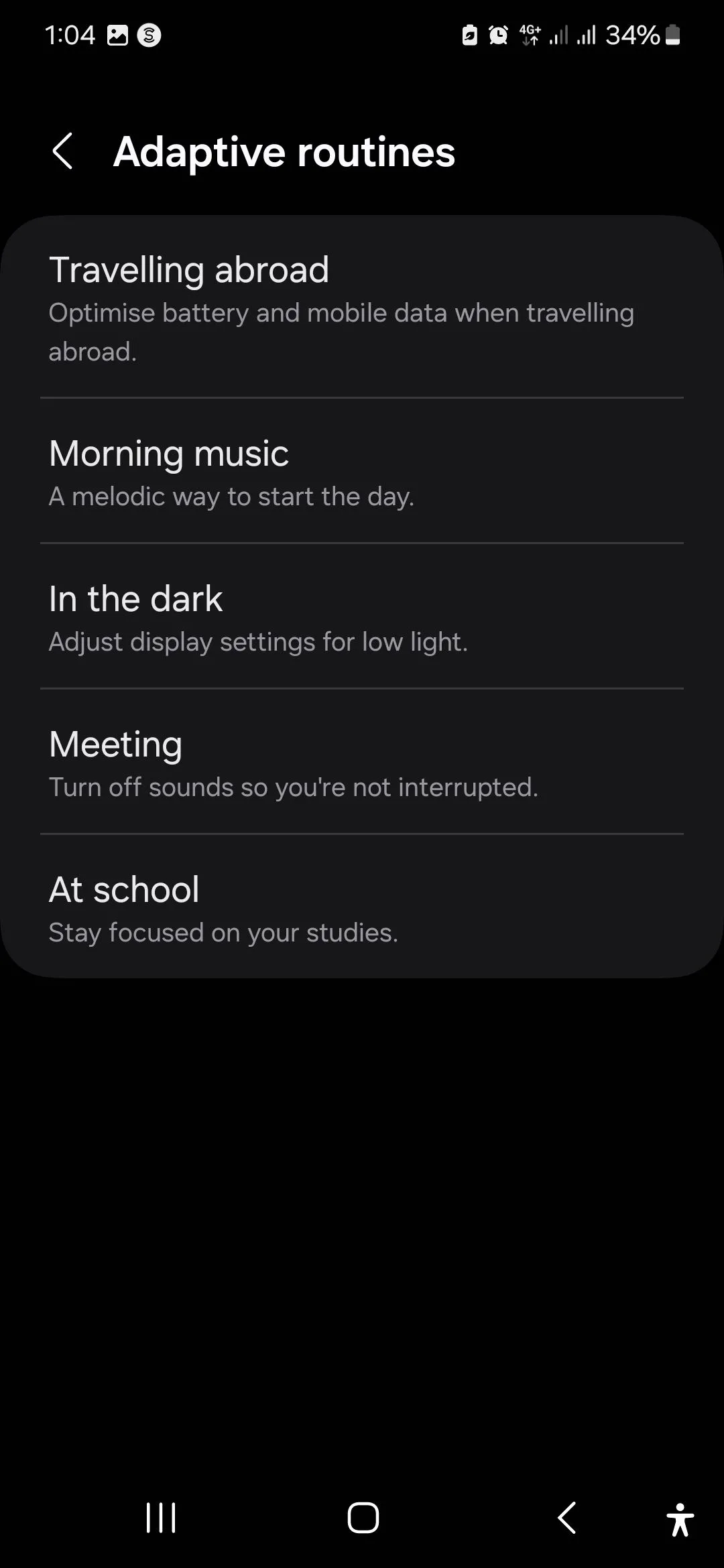 Danh sách các quy trình thích ứng trong ứng dụng Samsung Modes and Routines