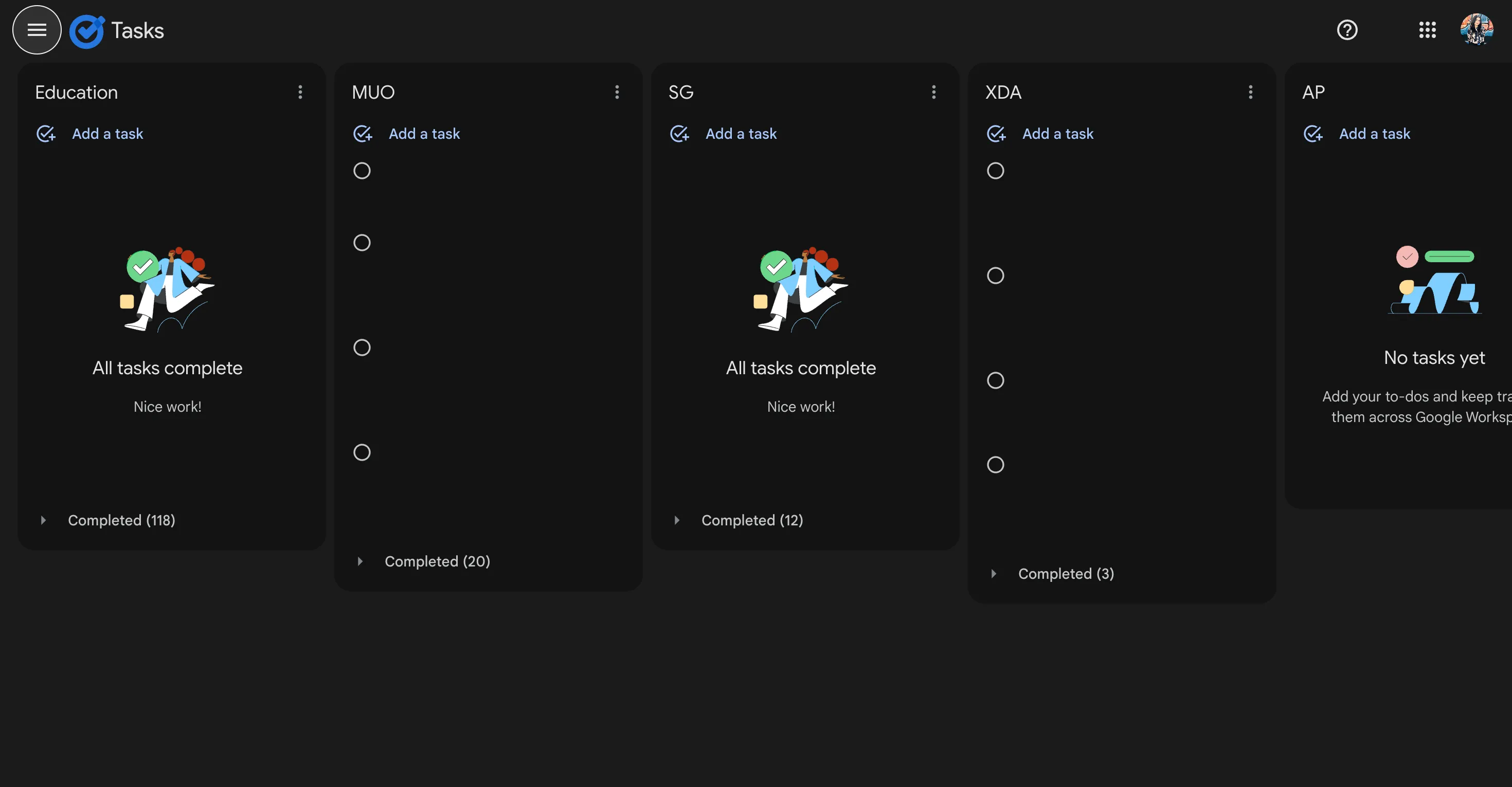 Danh sách công việc riêng biệt trong Google Tasks giúp sắp xếp hiệu quả