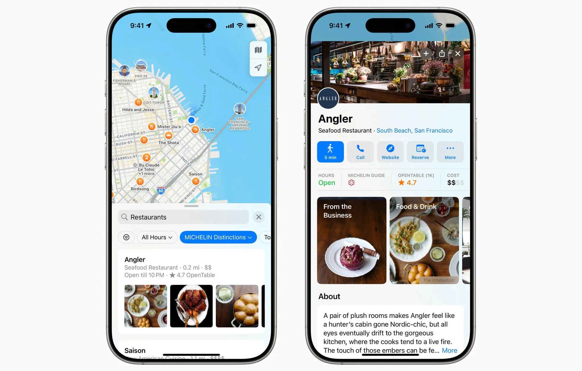 Danh sách nhà hàng được Michelin Guide xếp hạng hiển thị trên ứng dụng Apple Maps