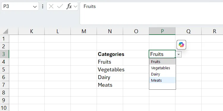 Danh sách thả xuống trong Excel hiển thị khoảng trống thừa ở cuối khi tạo từ vùng dữ liệu động.