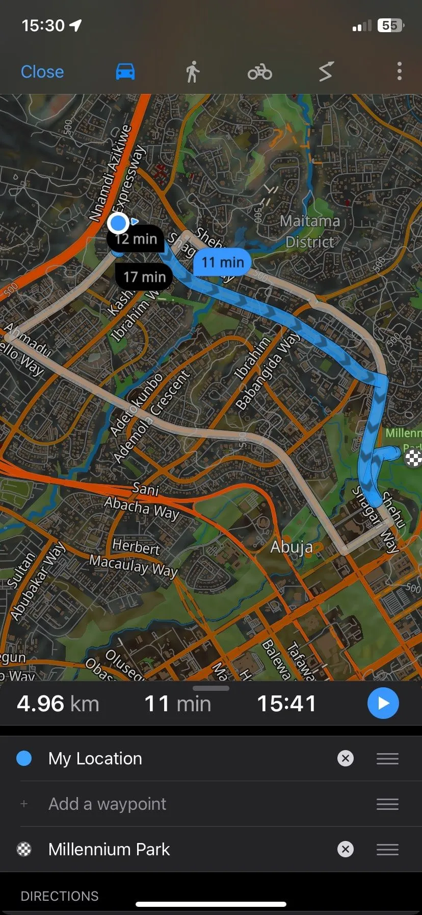 Điều hướng lộ trình ô tô trên Guru Maps