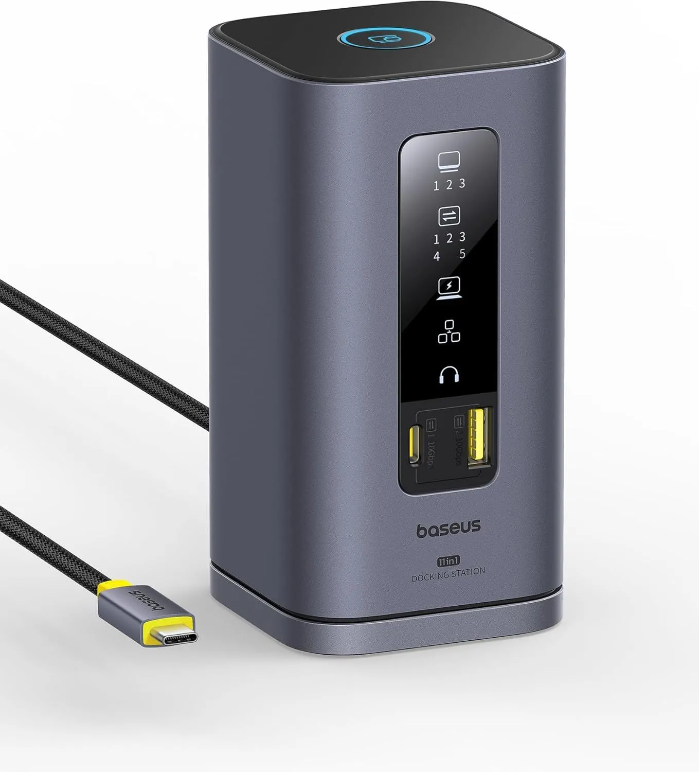 Docking station Baseus Spacemate Series 11-in-1 màu xám trên bàn làm việc