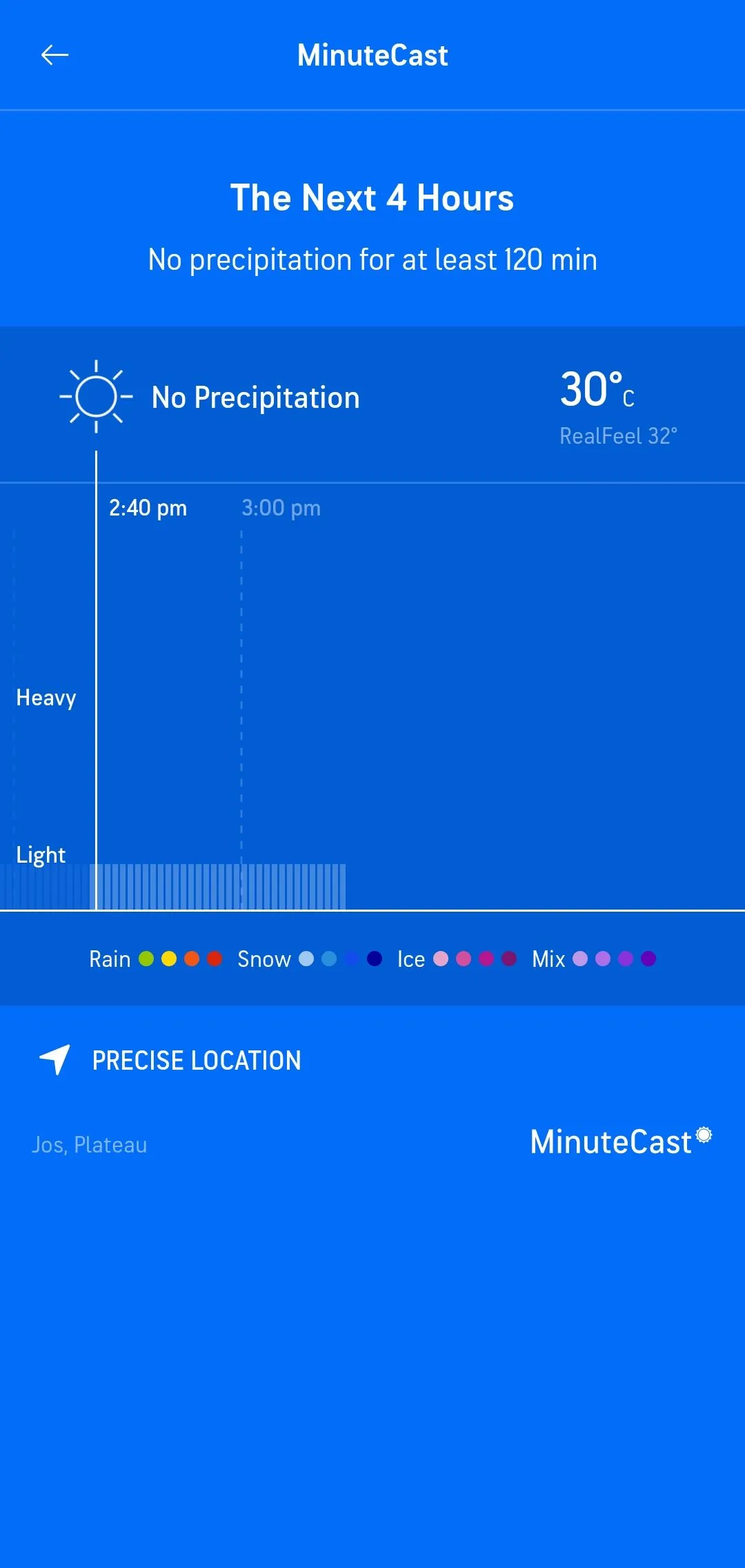 Dự báo MinuteCast của AccuWeather hiển thị không có mưa trong 120 phút tới