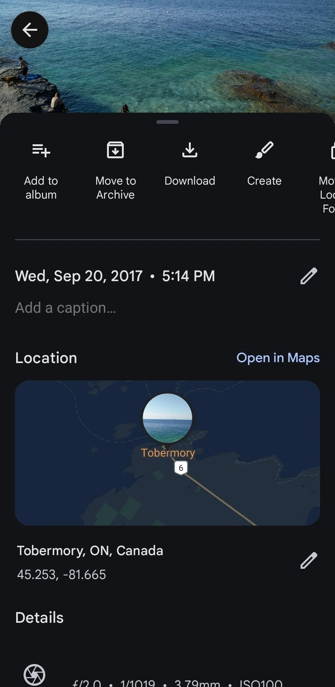 Dữ liệu vị trí của ảnh trong ứng dụng Google Photos