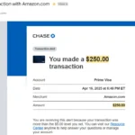 Email cảnh báo giao dịch 250 USD gian lận trên thẻ tín dụng Amazon Prime
