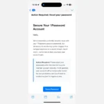 Email lừa đảo giả mạo yêu cầu đặt lại mật khẩu tổng của 1Password