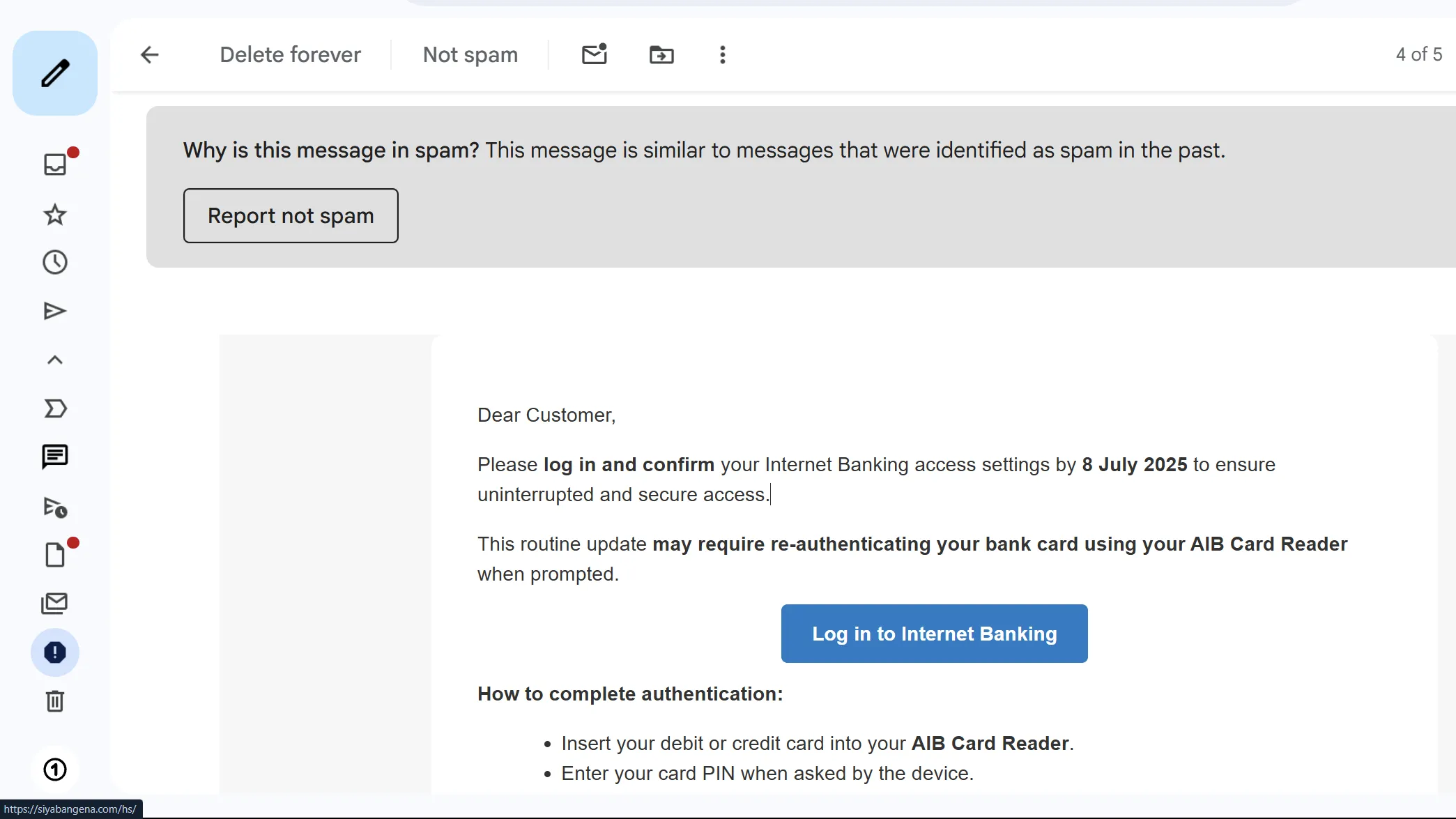 Email spam chứa liên kết lừa đảo tiềm năng, minh họa dấu hiệu cần cảnh giác với các URL rút gọn