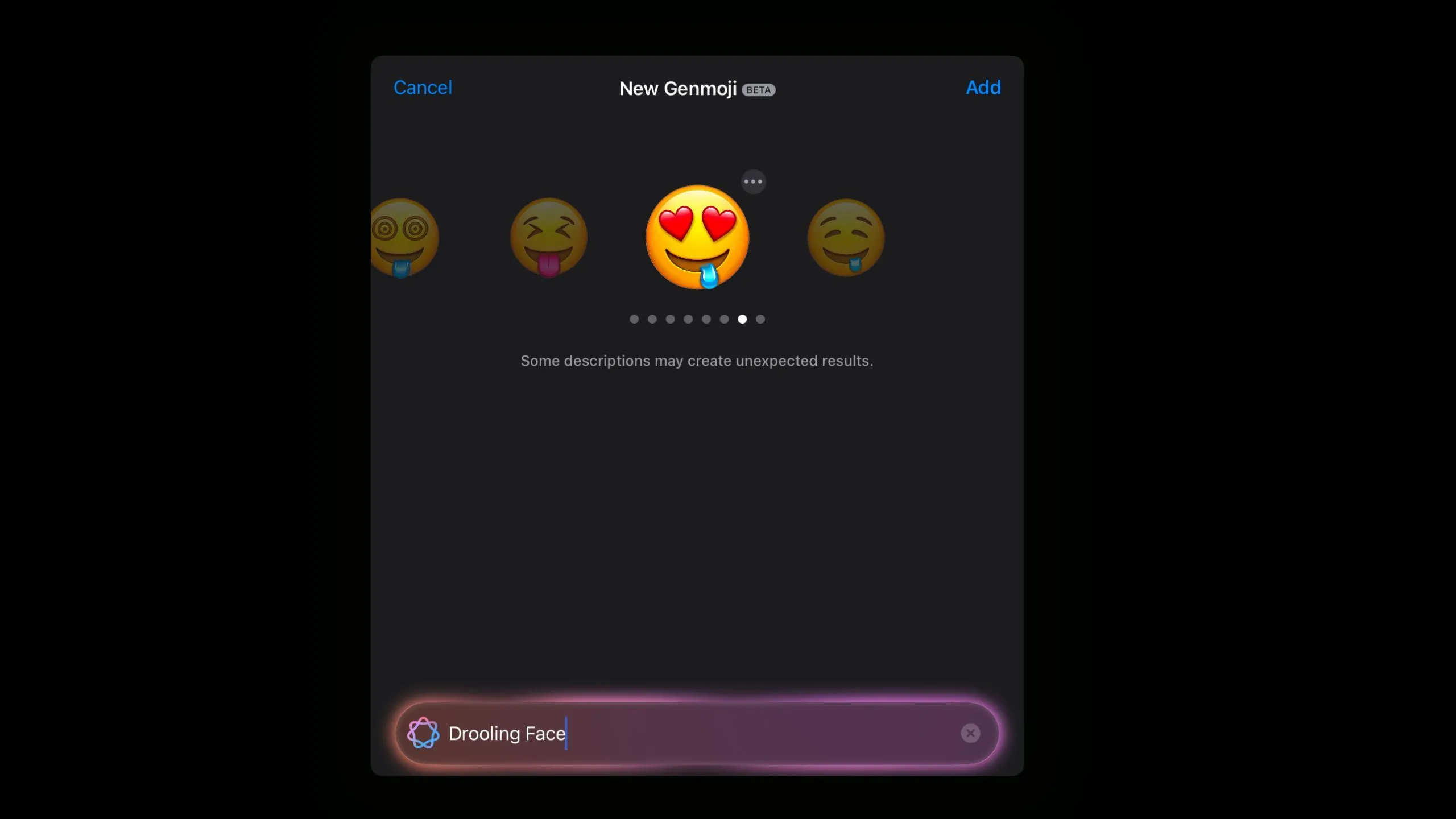 Emoji mặt chảy nước dãi với mắt hình trái tim được tạo bằng Genmoji