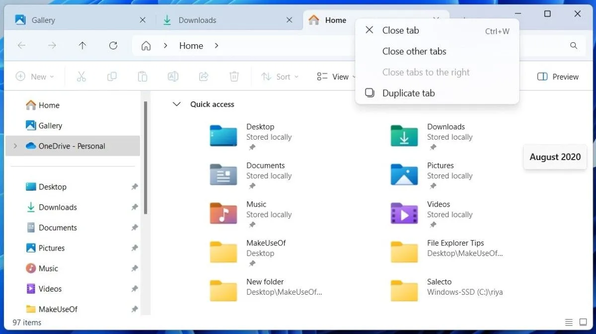 File Explorer Windows 11 hiển thị các tab