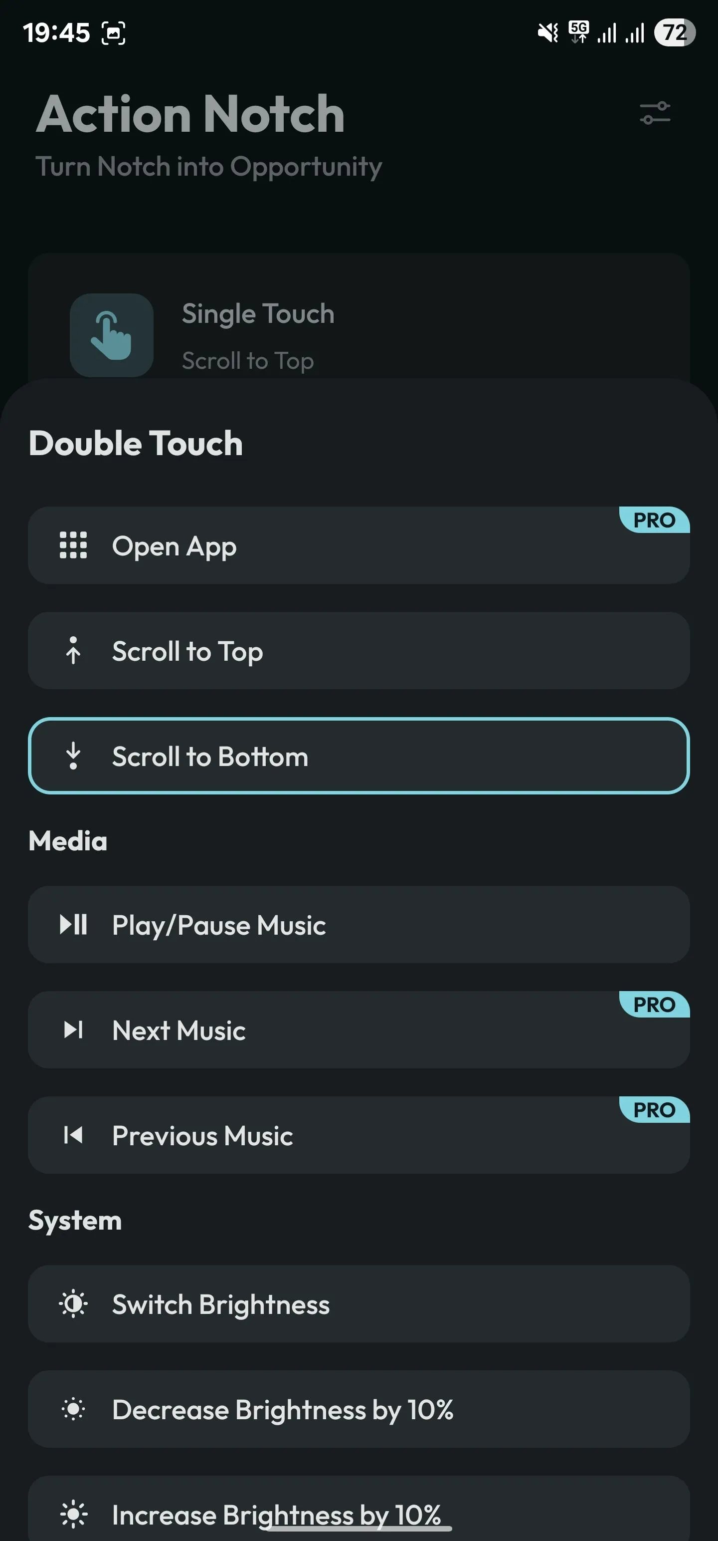 Gán cử chỉ Double Touch cho hành động Scroll to Bottom trong Action Notch