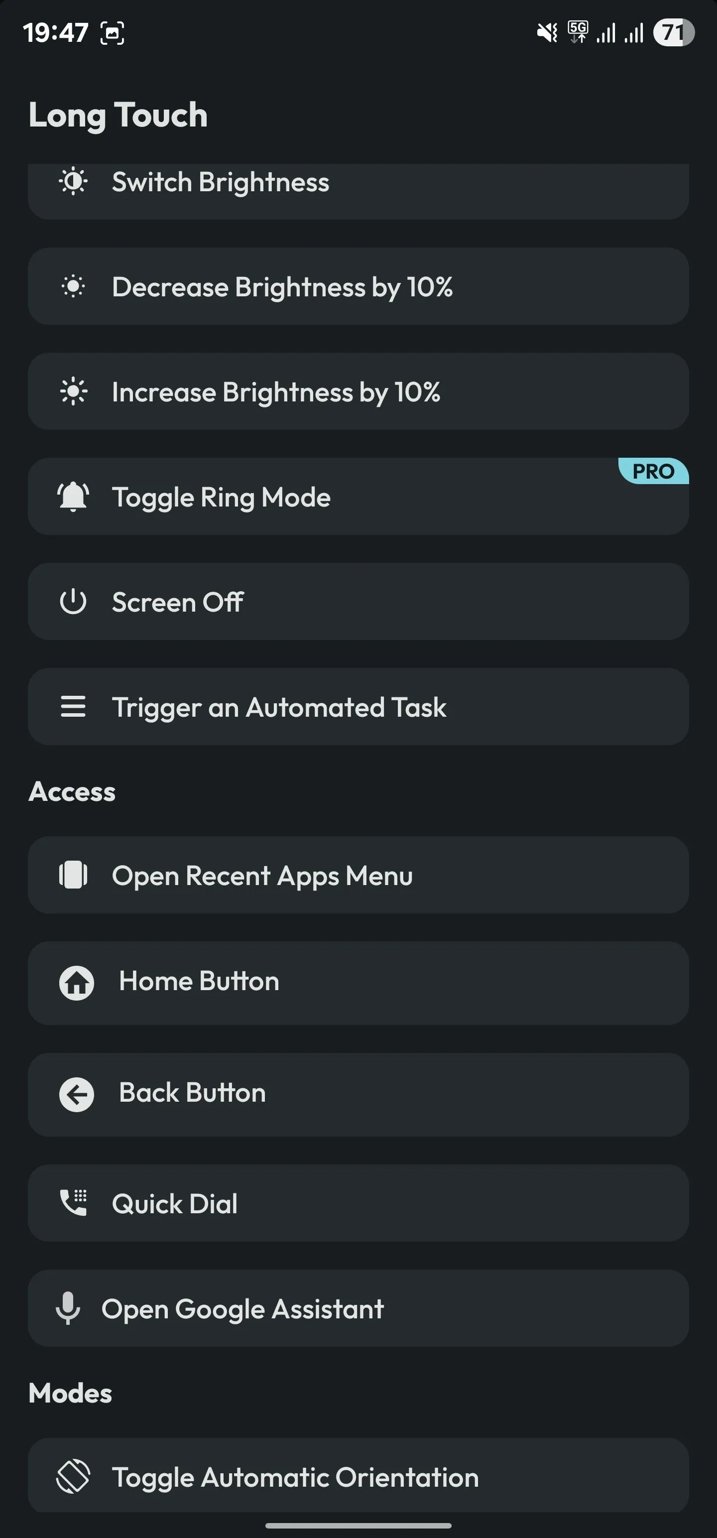 Gán cử chỉ Long Touch cho hành động Trigger an Automated Task trong Action Notch