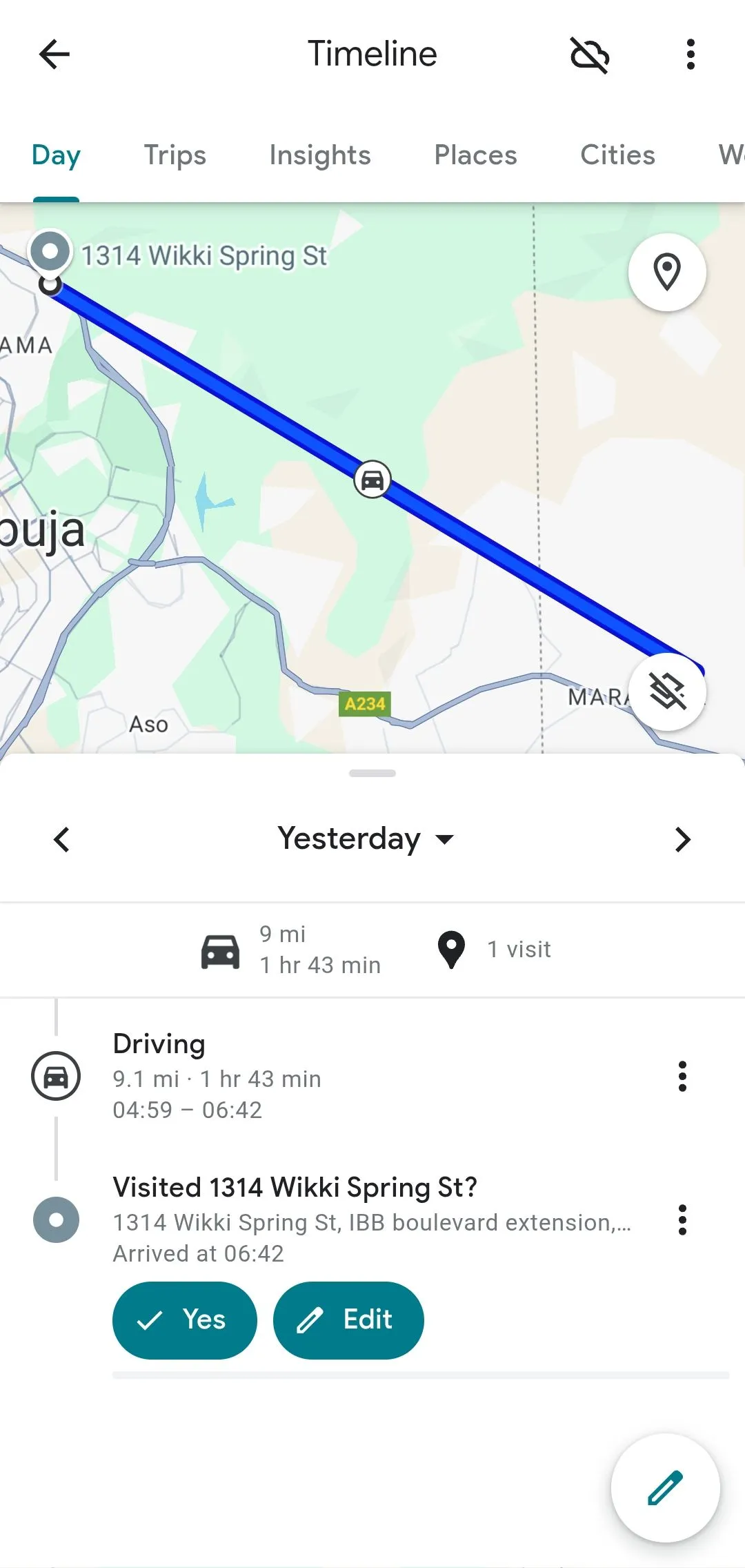 Ghi chú chi tiết trên Dòng thời gian của Google Maps, cho biết lịch sử di chuyển, thời gian và phương tiện di chuyển được Google tự động nhận diện.