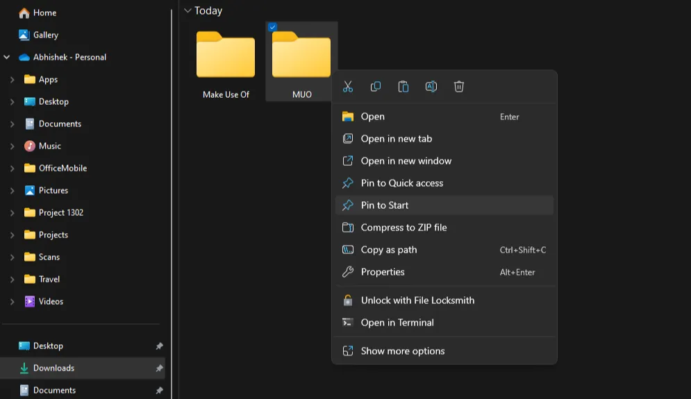 Ghim một thư mục tùy chỉnh vào Start Menu của Windows 11 để truy cập nhanh
