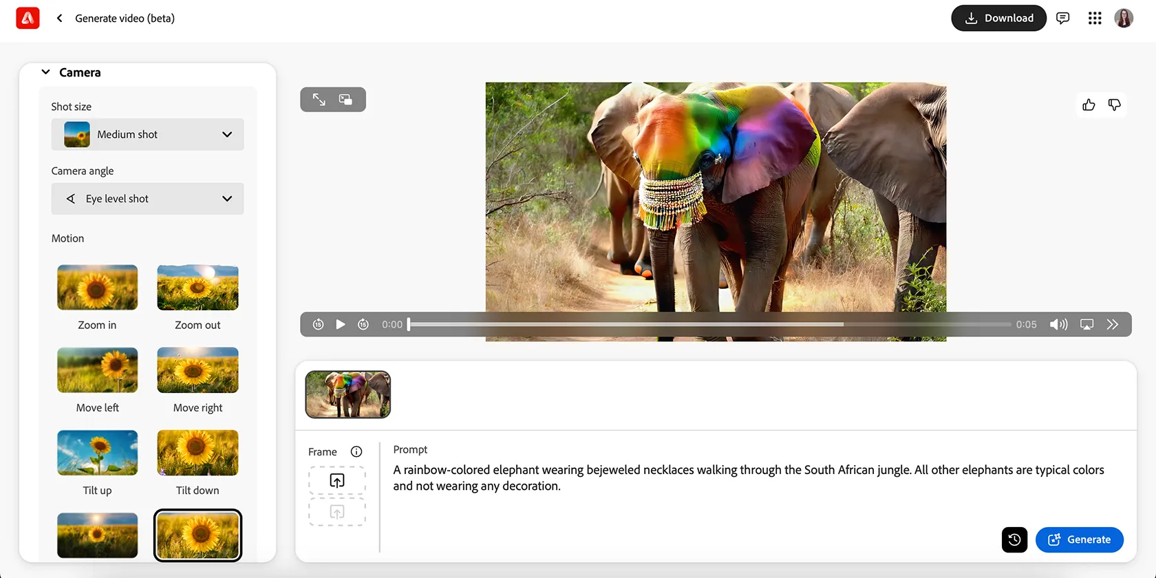 Giao diện Adobe Firefly Web App với tính năng tạo video AI