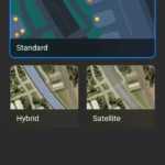 Giao diện Apple Maps với các chế độ xem Vệ tinh và Lai (Hybrid)