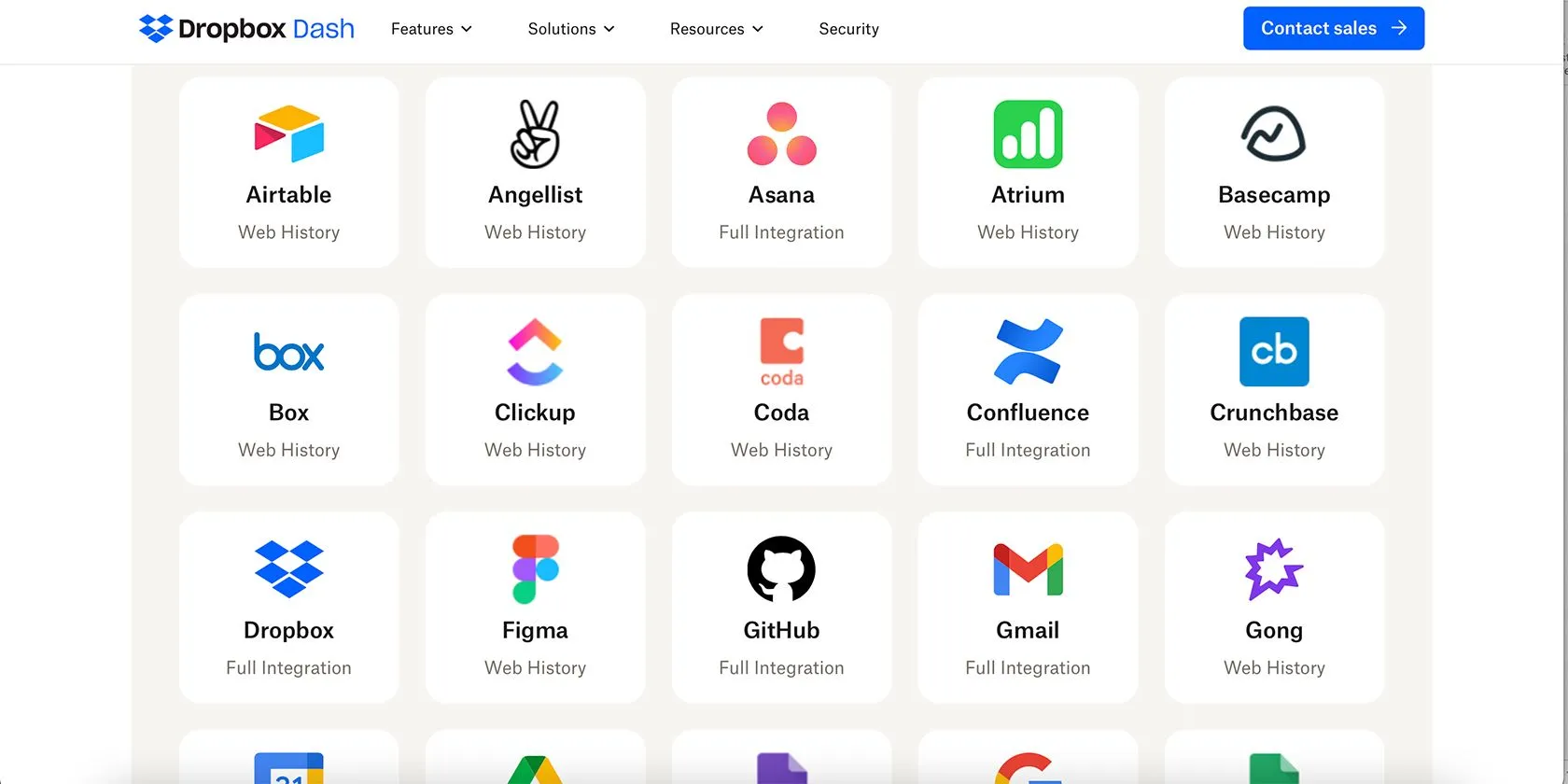 Giao diện các ứng dụng kết nối của Dropbox Dash