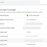 Giao diện cài đặt bảo mật tài khoản Google hiển thị mục email và số điện thoại khôi phục
