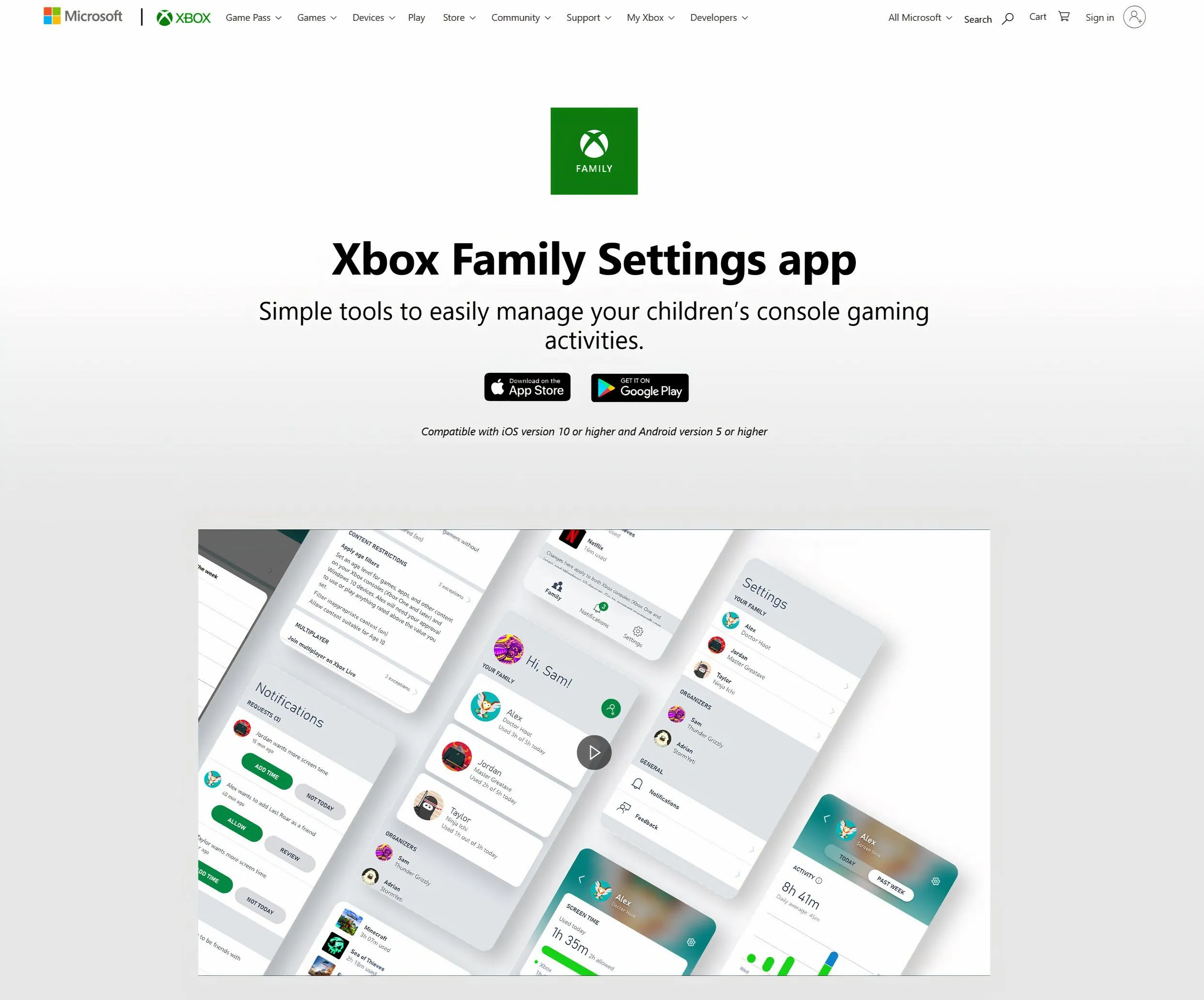 Giao diện cài đặt giới hạn thời gian trên ứng dụng Xbox Family Settings