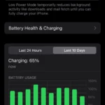 Giao diện Cài đặt Pin trên iPhone hiển thị tùy chọn Chế độ Nguồn điện thấp đã được bật